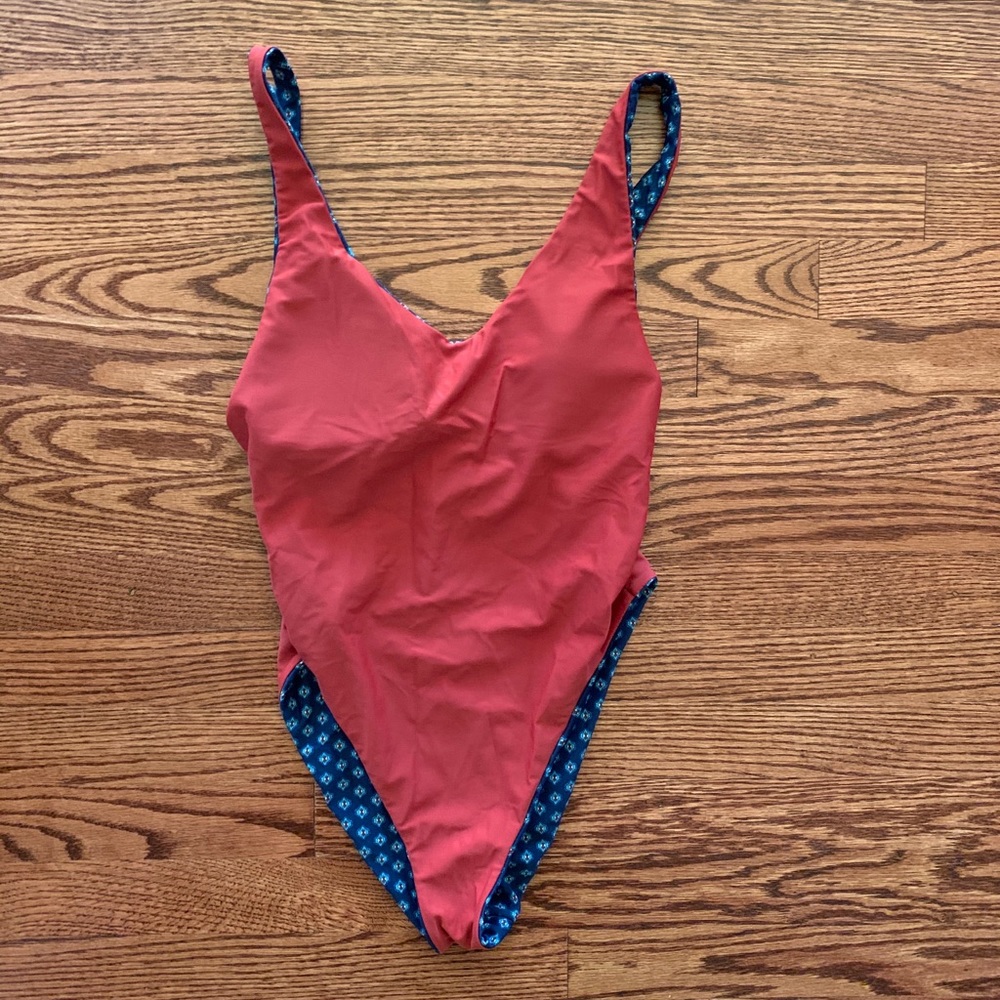 Reversible blue, red one piece swimsuit - Picture 3 of 3